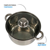 Conjunto Panelas 5 Peças Aço Inox com Tampa de Vidro