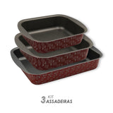 Kit Assadeiras Antiaderentes 3 peças  - Vermelho